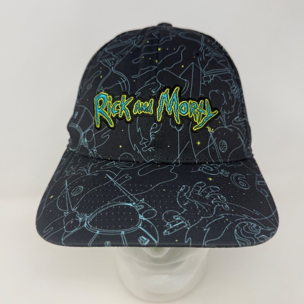 Rick and Morty Snapback Hat Black All Over Print Embroidered Logo RN OSFM